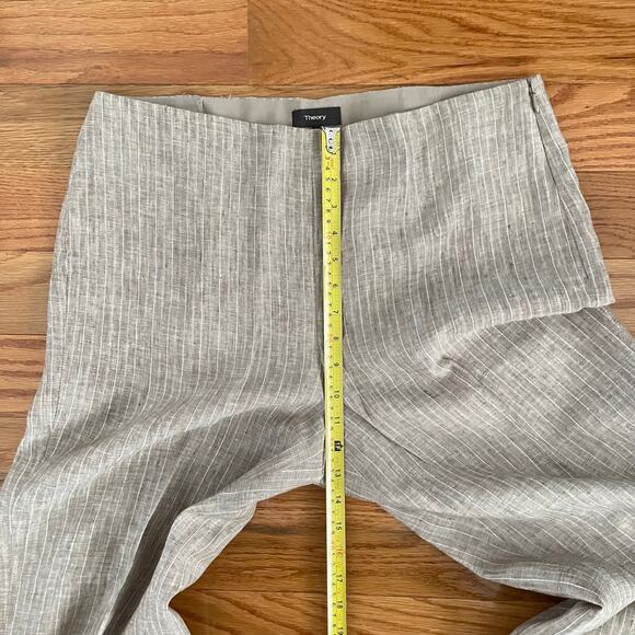 Theory Clean Cropped Linen Pants Womens 12 Tan Striped Career Chic Minimalist - Picture 8 of 10